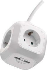 Emos Prodlužovací kabel - kostka 1,9 m / 4 zásuvky / bílý / PVC / s USB / 1,5 mm2