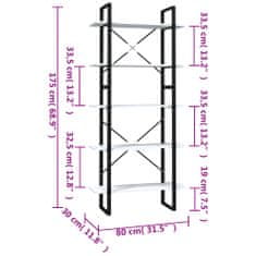 Vidaxl Knihovna s 5 policemi šedá 80 x 30 x 175 cm kompozitní dřevo