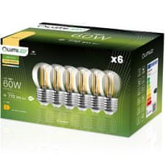 LUMILED 6x LED žárovka E27 P45 7W = 60W 806lm 3000K Teplá bílá 360° Filament