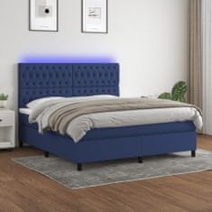 Greatstore Box spring postel s matrací a LED modrá 180x200 cm textil