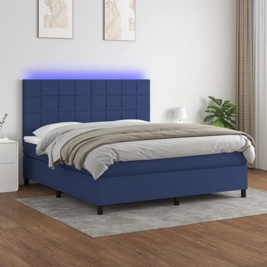 Greatstore Box spring postel s matrací a LED modrá 180x200 cm textil