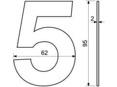 Číslo domovní č.5 95mm nerez ČER