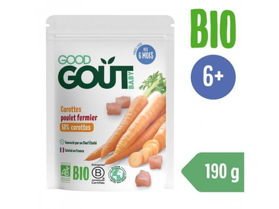 Příkrm zelenino-masový BIO Mrkev s farmářským kuřátkem 190g Good Gout