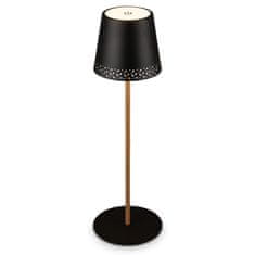 BRILONER BRILONER LED nabíjecí stolní lampa 38 cm 2,6 W 280lm černá-dřevo IP44 BRILO 7438-114