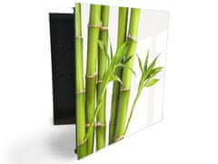 Glasdekor skříňka na klíče - zelený bambus na bílém pozadí - Otevírání: Pravé, Barva skříňky: Černá