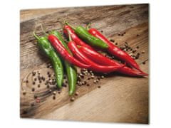 Glasdekor Ochranná deska chilli a pepř na dřevě - Ochranná deska: 52x60cm, Lepení na zeď: S lepením na zeď