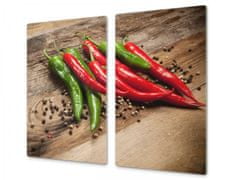 Glasdekor Ochranná deska chilli a pepř na dřevě - Ochranná deska: 52x60cm, Lepení na zeď: S lepením na zeď