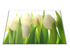 Glasdekor Skleněné prkénko květy bílé tulipány - Prkénko: 40x30cm