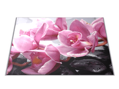 Glasdekor Skleněné prkénko růžové květy orchideje - Prkénko: 30x20cm