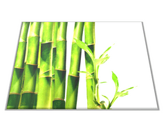 Glasdekor Skleněné prkénko bambus s listy bílé pozadí - Prkénko: 30x20cm