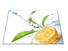 Glasdekor Skleněné prkénko citron ve vodě s listím - Prkénko: 30x20cm