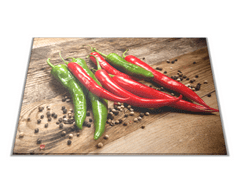 Glasdekor Skleněné prkénko chilli a pepř na dřevě - Prkénko: 30x20cm