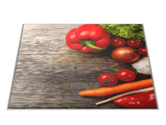 Glasdekor Skleněné prkénko čerstvá zelenina na dřevě - Prkénko: 30x20cm