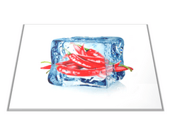 Glasdekor Skleněné prkénko chilli v ledové kostce - Prkénko: 30x20cm