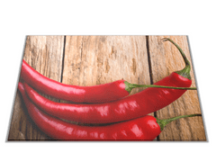 Glasdekor Skleněné prkénko červené chilli na dřevě - Prkénko: 30x20cm