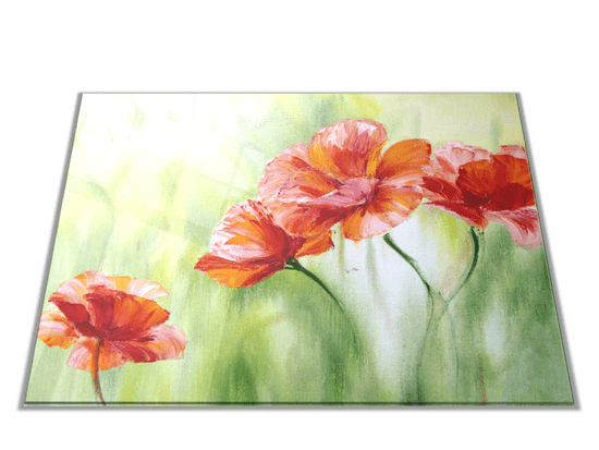 Glasdekor Skleněné prkénko malované červené květy