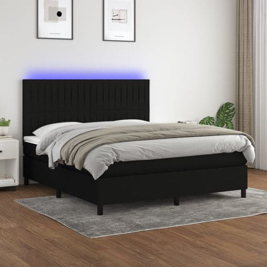 Greatstore Box spring postel s matrací a LED černá 160x200 cm textil