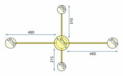 BPS-koupelny Stropní svítidlo LED se 4 rameny APP520-4C Gold