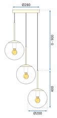 Toolight Kulové závěsné svítidlo z mléčného skla APP656-3CPR zlaté