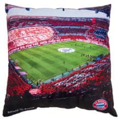 FotbalFans Polštářek FC Bayern Mnichov, design Allianz Aréna, znak klubu, 40x40cm