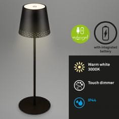 BRILONER BRILONER LED nabíjecí stolní lampa 38 cm 2,6W 280lm černá IP44 BRILO 7438-015