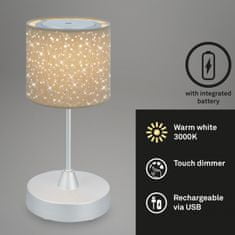 BRILONER BRILONER LED bateriové stolní svítidlo, pr.12,5 cm, LED modul, 3W, 350 lm, taupe IP44 BRILO 7443-011