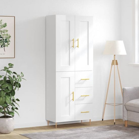 Greatstore Skříň highboard lesklá bílá 69,5 x 34 x 180 cm kompozitní dřevo