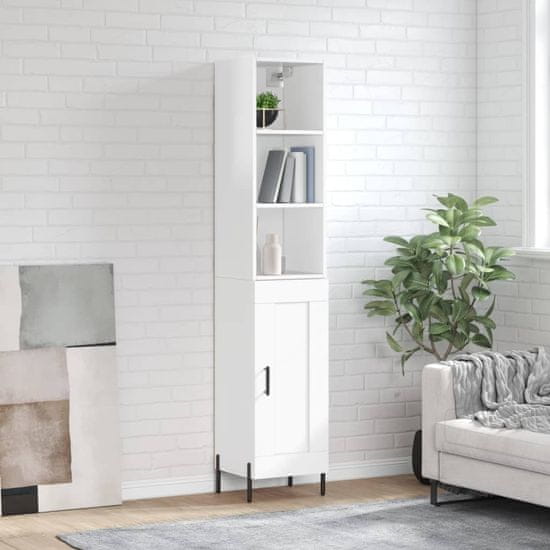 Greatstore Skříň highboard bílá s vysokým leskem 34,5x34x180 cm kompozit