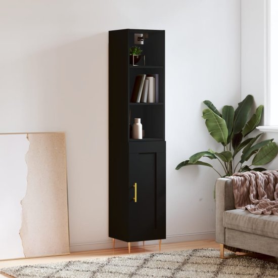 Greatstore Skříň highboard černá 34,5 x 34 x 180 cm kompozitní dřevo