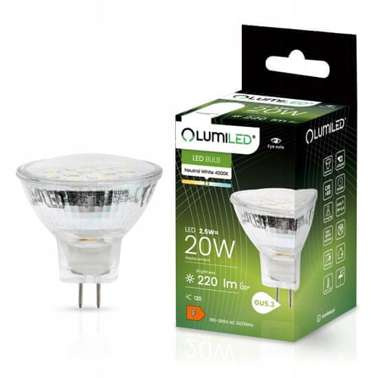 LUMILED LED žárovka MR11 GU5.3 2,5W = 20W 220lm 4000K Neutrálni bílá 120° [230V]