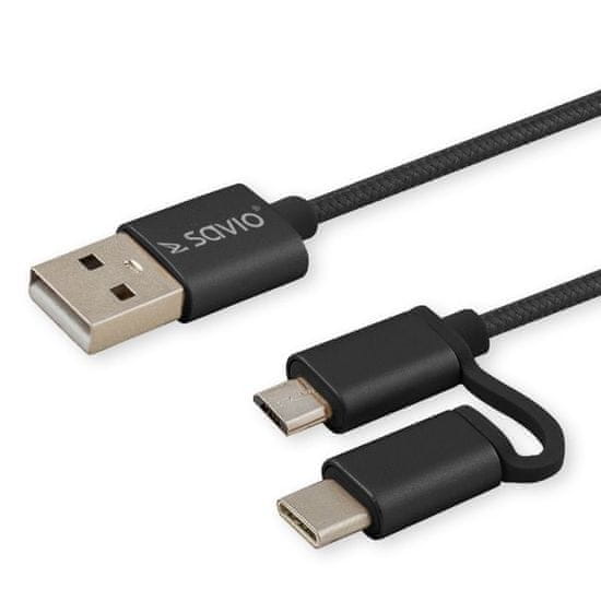 shumee Kabel SAVIO CL-128 (Micro USB typ B, USB typ C - USB 2.0 typ A; 1m; černý)