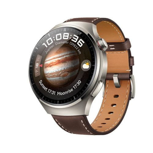 Chytré hodinky Huawei Watch 4 Pro LTE brown, elegantní chytré hodinky, sledování tepu, spánku, tréninkový režim, dlouhá výdrž, vodotěsné, GPS, Glonass, Galileo QZSS BDS dlouhá výdrž baterie, telefonování, hudební přehrávač, AMOLED displej velká interní paměť obnovovací frekvence vysoký jas čitelnost na přímém slunci sportovní design NFC zabudovaná eSIM oboustranná komunikace bez přítomnosti telefonu vodotěsnost 5ATM 100+ sportovních režimů vyměnitelné ciferníky LTE WiFi Bluetooh 5.2 výkonné smartwatch luxusní chytré hodinky SpO2 měření stresu měření tělesné teploty analýza spánku osobní trenér fyzická aktivita nerezová ocel kvalitní materiál