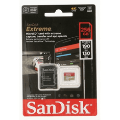 SanDisk Extreme microSDXC 256GB + SD Adapter 190MB/s and 130MB/s Read/Write A2 C10 V30 UHS-I U3