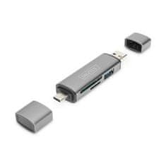 Digitus dvojitá čtečka karet OTG (USB-C + USB 3.0) 1x SD, 1x MicroSD, 1x USB 3.0, šedá