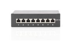 Digitus Desktop CAT 6 Patch Panel, stíněný Class E, 8-port RJ45, 8P8C, LSA, černý, 482x44x109