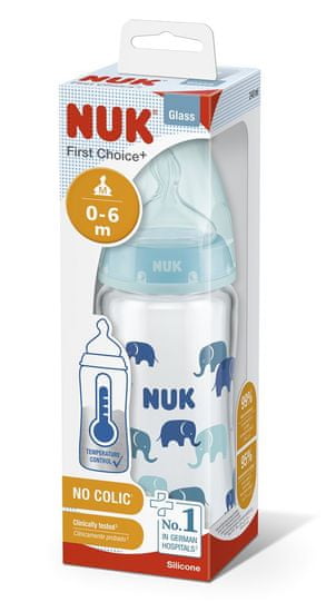 Nuk FC+ Lahev skleněná s kontrolou teploty 240 ml - modrá