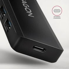 AXAGON HUE-C1A, 4x USB 5Gbps TRAVEL hub, USB-C napájecí konektor, kabel USB-A 19cm