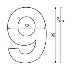 Číslo domovní č.9 95mm nerez ČER