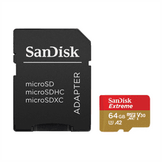 SanDisk Extreme microSDXC 64GB + SD Adapter 170MB/s and 80MB/s A2 C10 V30 UHS-I U3