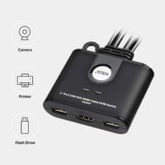 Aten 2-port HDMI KVM USB mini, integrované kabely, tlačítko pro přepínání