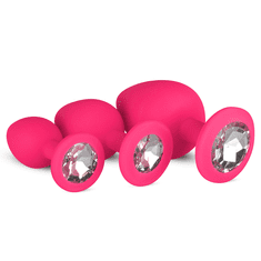 Easytoys Sada análních kolíků Silicone Butt Plug with Diamond - Pink