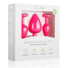 Easytoys Sada análních kolíků Silicone Butt Plug with Diamond - Pink