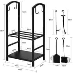SoBuy SoBuy SDA01-SCH Stojan na palivové dříví se 4 kusy krbových příborů Stojan na palivové dřevo se 2 policemi Držák palivového dřeva Šířka: 46x75x30cm