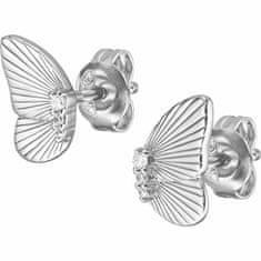 Fossil Slušivé stříbrné náušnice Butterflies s krystaly JFS00621040