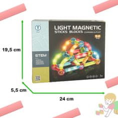 WOWO Svítící Magnetické Bloky a Tyčinky pro Děti - LED Sada 52 Prvků