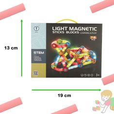 WOWO Svítící Magnetické Bloky a Tyčinky pro Děti - LED Hračka, 76 Prvků