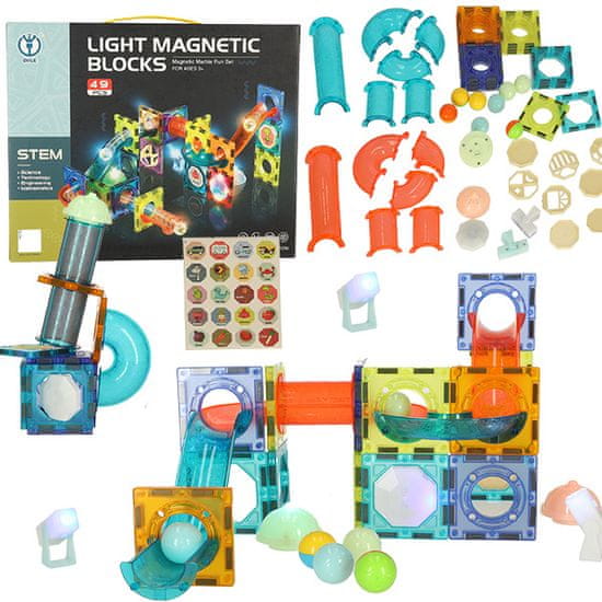 WOWO Svítící Mramorová Dráha s Magnetickými Bloky - 49 Prvků pro Kreativní Hru