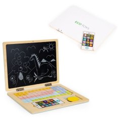 EcoToys Dřevěný edukační laptop s tabulí | bílý