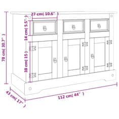 Greatstore Příborník Corona medový 112 x 43 x 78 cm masivní borové dřevo