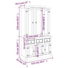 Vidaxl Kredenc Corona bílý 112 x 43 x 196 cm masivní mexická borovice